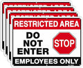 T&R Large Restricted Area Do Not Enter Employees Only Sign - 4 Pack - 14 x 10 Inches Rust Free .040 Aluminum - UV Protected, Waterproof, Weatherproof and Fade Resistant - 6 Pre-drilled Holes