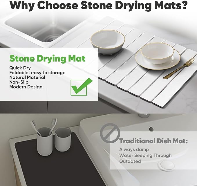 Stone Drying Mat for Kitchen Counter, Quick Diatomaceous Earth Mats for Dishes - Image 5