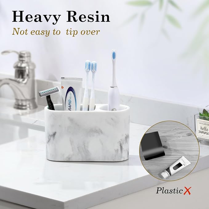 Luxspire 2 Slots Toothbrush and Toothpaste Holder, Gravel White | Resin - Image 2