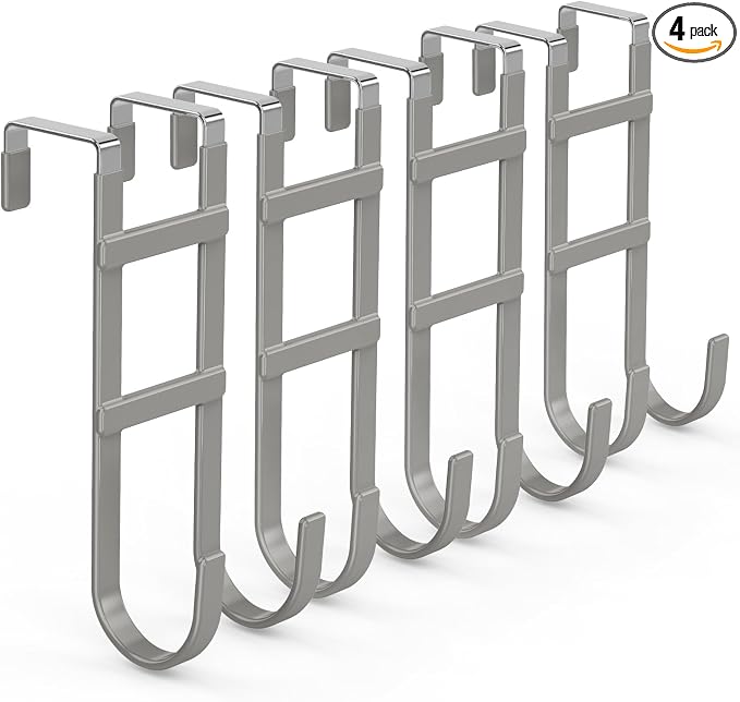 FYY Over the Door Hooks, Double-Hanger 4 Pack, Fits Doors 1.6" Grey | Heavy by FYY