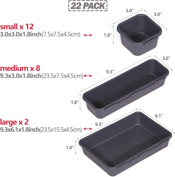 Set of 22 Interlocking Desk Drawer Organizer Tray Dividers Plastic Shallow - Image 3