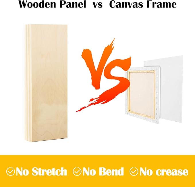 Falling in Art 2 Pack Unfinished Wooden Canvas Panels, 4x12 Gallery Birch Wood Panels Kit, 1 1/2" Deep Art Cradle Boards for Acrylic Painting, Pouring and Burning