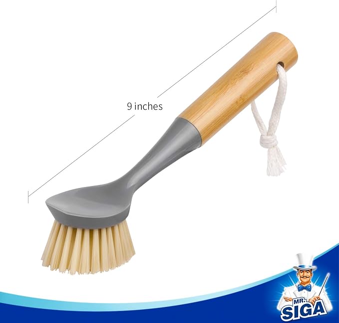 MR.SIGA Dish Brush with Bamboo Handle Built-in Scraper, kitchen sinks cleaning - Image 7