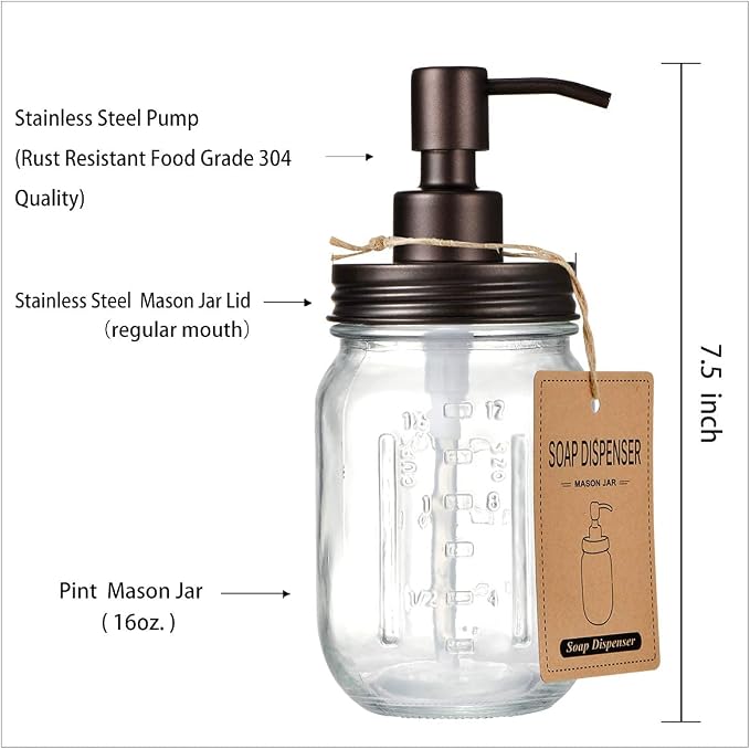 Amolliar Mason Jar Liquid Soap Dispenser, Lotion Dispenser | Rustproof - Image 5