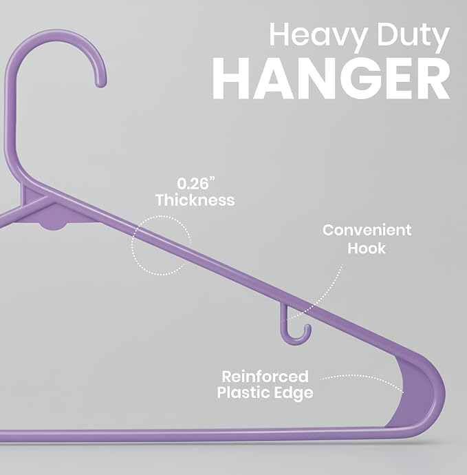 Utopia Home Plastic Hangers 50 Pack – Built-in Strap Hooks Purple | Space - Image 2