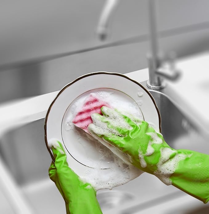 Cleanbear Reusable Dish Washing Rubber Glove Set of 3, Household Cleaning Gloves - Image 6