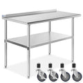 GRIDMANN Stainless Steel Table 48 in. x 24 in., NSF Commercial Kitchen Prep & Work Table w/Backsplash and Wheels
