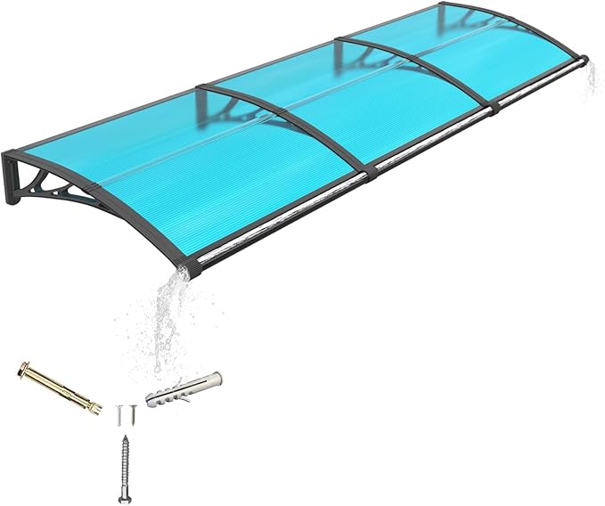 Awning for Door Entrance with Drainage Sink,40x120 Inch Awnings for Doors,Window Canopy Exterior with Plastic Steel Bracket,Polycarbonate Cover,UV,Rain,Snow Protection for House,Porch,Patio,Deck
