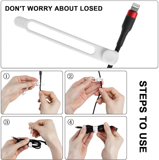 Silicone Cable Ties, Cord Organizer Cable Management, Office Desk Accessories - Image 3