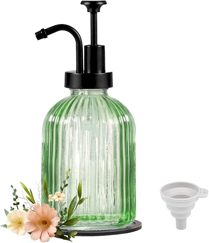 SheeChung 12oz Green Glass Liquid Soap Dispenser, 1 Pack | Elegant Hand Soap by SheeChung