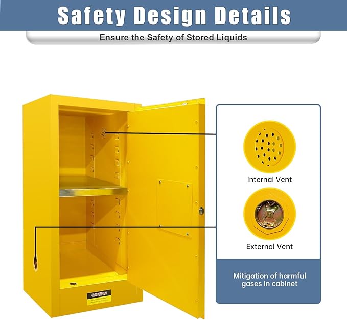 Flammable Cabinet 30 Gallon, Galvanized Steel Chemical Safety Cabinet, 3-Point Locking System & Adjustable Shelf for Warehouses, Industrial Use, Home Use & Commercial Facilities