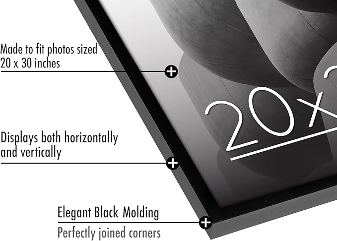 Americanflat 20x30 Poster Frame with Polished Plexiglass - Streamline Collection - Thin Border Picture Frame for Wall Display - Hanging Hardware Included - Black