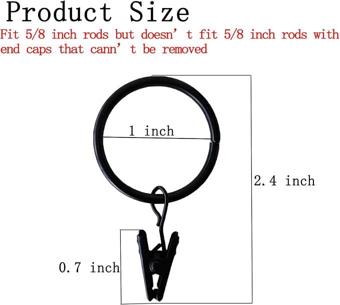 16 Pack Curtain Rings with Clips, Window Clip Rings Black Curtain Hooks Hangers - Image 2