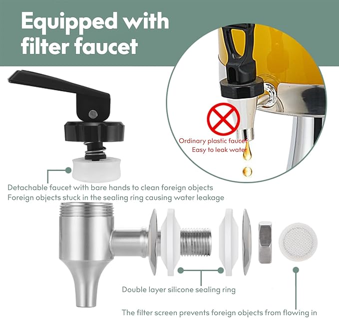 2.2 Gallon Drink Dispensers for Parties, Beverage Dispenser with Stand, Commercial Hot Cold Juice Dispenser with Ice Container and Stainless Steel Drip Trays for Beer, Water Lemonade