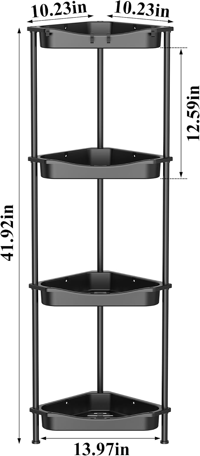 HuggieGems Metal Floor Standing Corner Shower Caddy, Jet Black, 4 Tier - Image 8