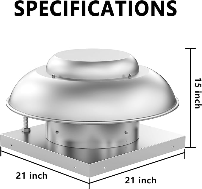 Roof Mounted Exhaust Fan Direct Drive Axial Downblast Exhaust Fan -21" Fan Base, 1/6 HP 1160 CFM 115 Volt Single Phase Motor