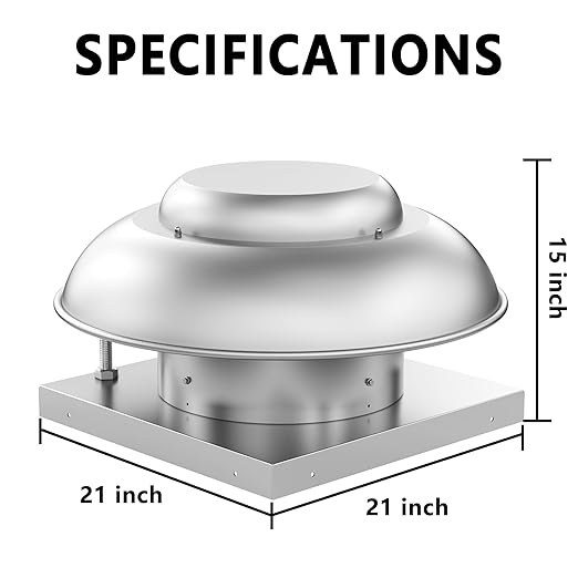 Roof Mounted Downblast Exhaust Fan Direct Drive Axial Exhaust Fan -21" Fan Base, 1/6 HP 1160 CFM 115 Volt Single Phase Motor