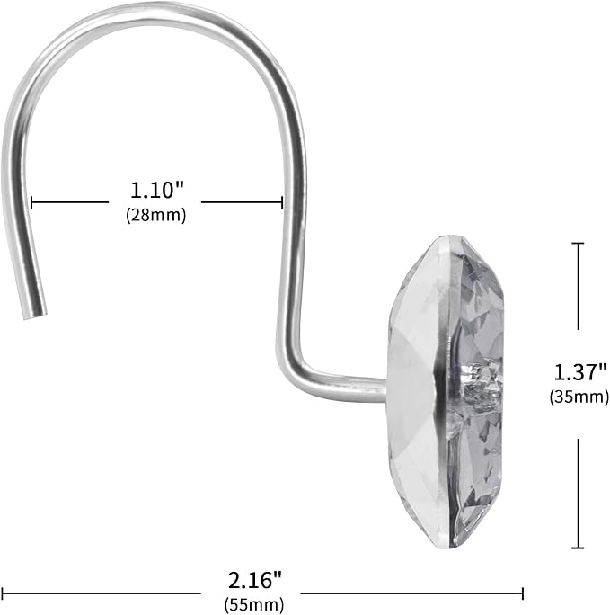 Grey Diamond Crystal Bling Shower Curtain Hooks Rings - Image 5