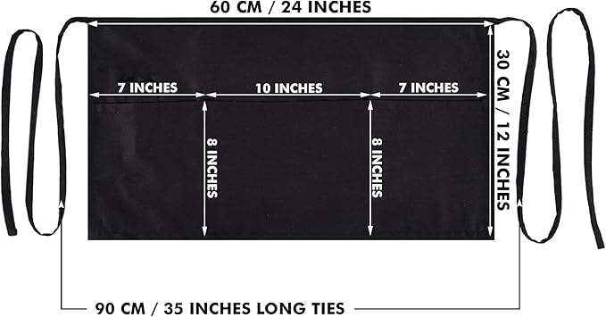 Dreamology Server Apron,Waist Apron with Pockets,Waitress Apron,Server Aprons with 3 Pockets,Waterdrop Resistant Aprons, Short, Half & Waist Apron, Aprons, Black waitress apron - Black (3 Pack)