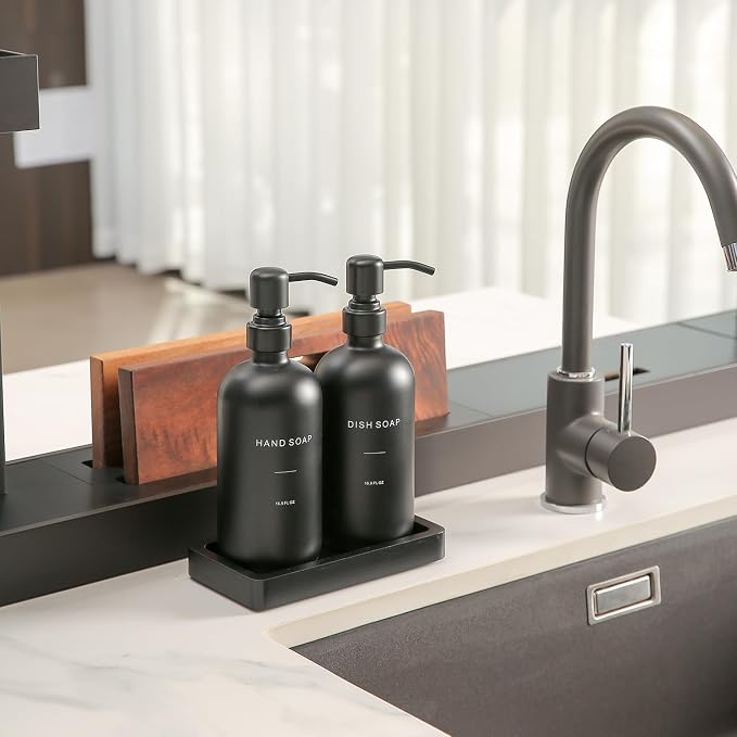 Prus Waso Matte Black Soap Dispenser Set | Kitchen Soap Dispenser Set - Image 2