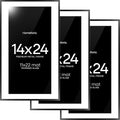 Homeforia 14x24 Picture Frame Black, High End Metal 14x24 Poster Frames with Mat 11x22 for Photo, 14 x 24 Black Frame Matted to 11 x 22 inch Print, 24x14 Thin Frame, Tempered Glass, Wall Kit, Set of 3