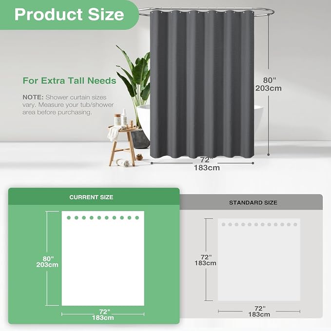Dynamene Long Waffle Shower Curtain 256GSM Heavy Fabric 72x80 Charcoal Grey - Image 3