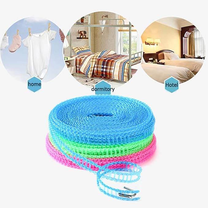 3 Pack of ALINNA Windproof Nylon Clothesline Pink Blue Green Colors Adjustable - Image 5
