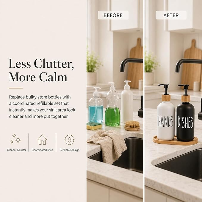 Dish Soap Dispenser for Kitchen, Glass Hand Soap Dispenser, Modern Farmhouse - Image 5