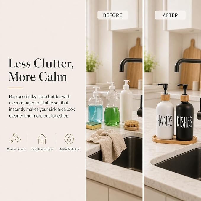 Dish Soap Dispenser for Kitchen, Glass Hand Soap Dispenser, Modern Farmhouse - Image 2