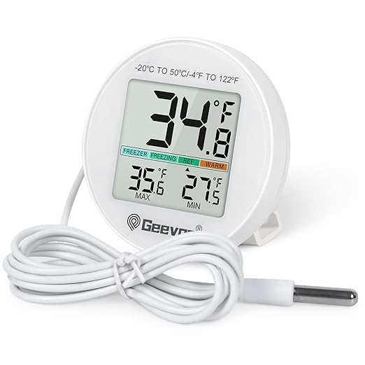 Geevon Refrigerator Thermometer IP65 Waterproof, with External Sensor, Fridge Temperature Monitor for Home Commercial, with LCD Screen, Stand and Magnetic Back, for Refrigerator, Freezer Scenes