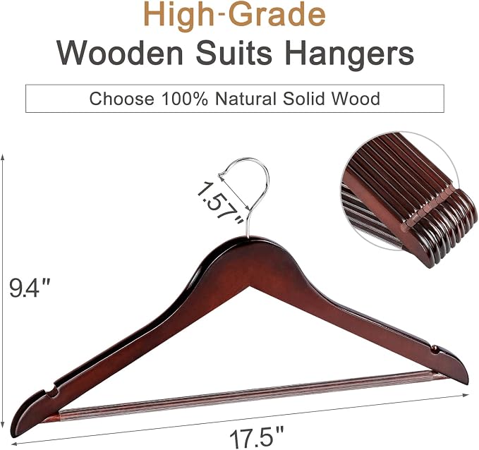 TOPIA HANGER Wooden Coat Hangers 30 Pack, Cherry Wood Suit Hangers - Image 2