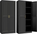 Kitchen Pantry Cabinet,71”Black Metal Pantry Storage Cabinet with Doors and 4 Adjustable Shelves,Kitchen Cabinet with 2 Gold Handles,Tall Cabinet for Livingroom,Pantry, Bathroom