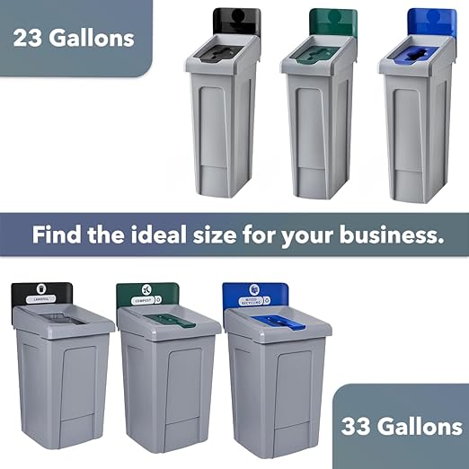 33 Gallon Mixed Recycling Bin with Hinged Lid – Large-Capacity Commercial Waste Container for Paper, Cans, and Plastic – for Offices, Schools, and Cafeterias