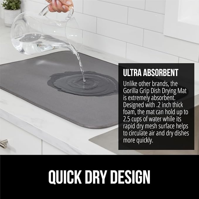 GORILLA GRIP Ultra Water Absorbent Microfiber Dish Drying Mat, Quick Dry Thick - Image 3