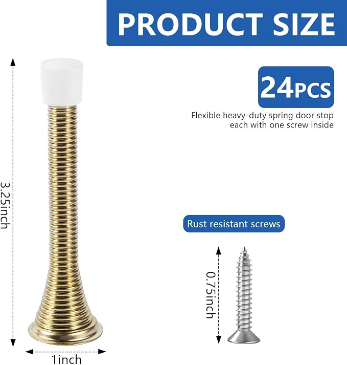 KISEER 24 Pack Spring Door Stops 3 1/4 Inch Flexible Heavy Duty Spring Door - Image 2