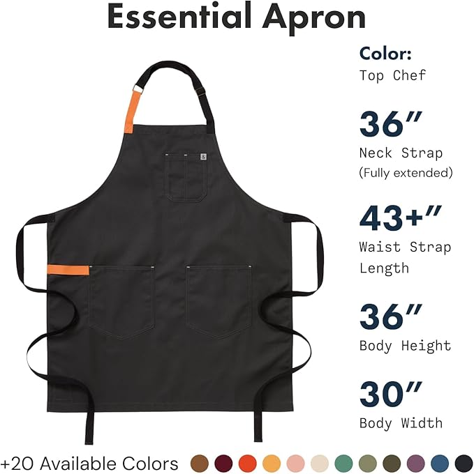 hedley & bennett Essential Apron - Adjustable Bib Chef Apron with 3 Pockets & Towel Loop - 65/35 Polycotton Twill - Top Chef