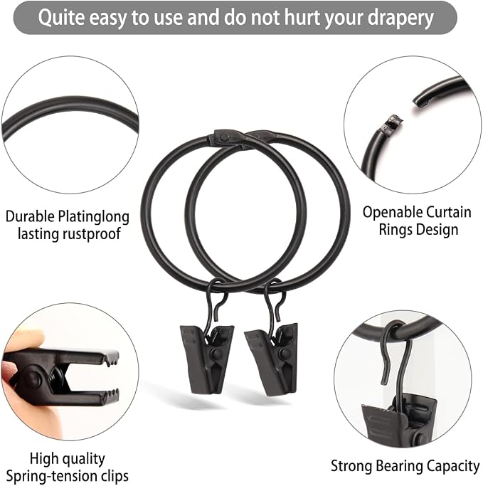 40 Pack Rings Curtain Clips Rustproof Metal Window Drapery Decorative Clips - Image 3