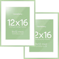 Homeforia 12x16 Sage Green Picture Frame, High End Metal 12x16 Poster Frames with Mat 9x12 Photo, 12 x 16 Sage Green Frame Matted to 9 by 12 Art, 16x12 Thin Frames, Tempered Glass, Wall Kit, Set of 2