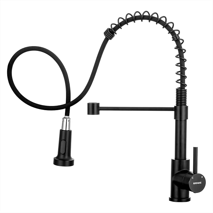 WEWE High Arc Pull-Out Kitchen Faucet, 2-Mode Sprayer, Matte Black | 17-Inch by WEWE