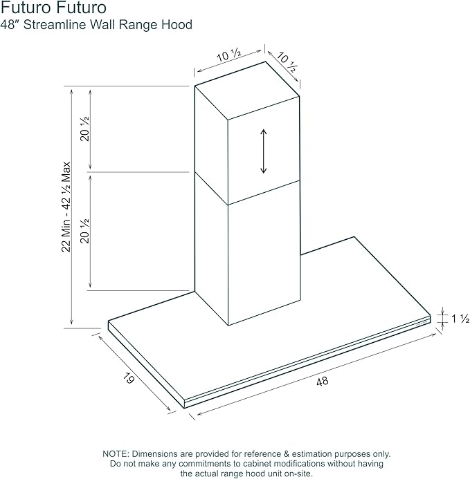 Futuro Futuro WL48STREAMLINE Wall Mount Range Hood, Stainless Steel/White, 48x19x22-42", LED Light, 940 CFM, 0.5-3.2 Sones, Dishwasher-Safe Filters