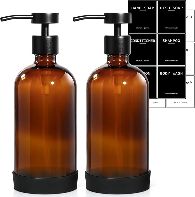 RYTOXILO Hand Soap Dispenser 2 Pack, Amber Glass Bathroom Soap Dispenser by RYTOXILOBrightenUpYourHome