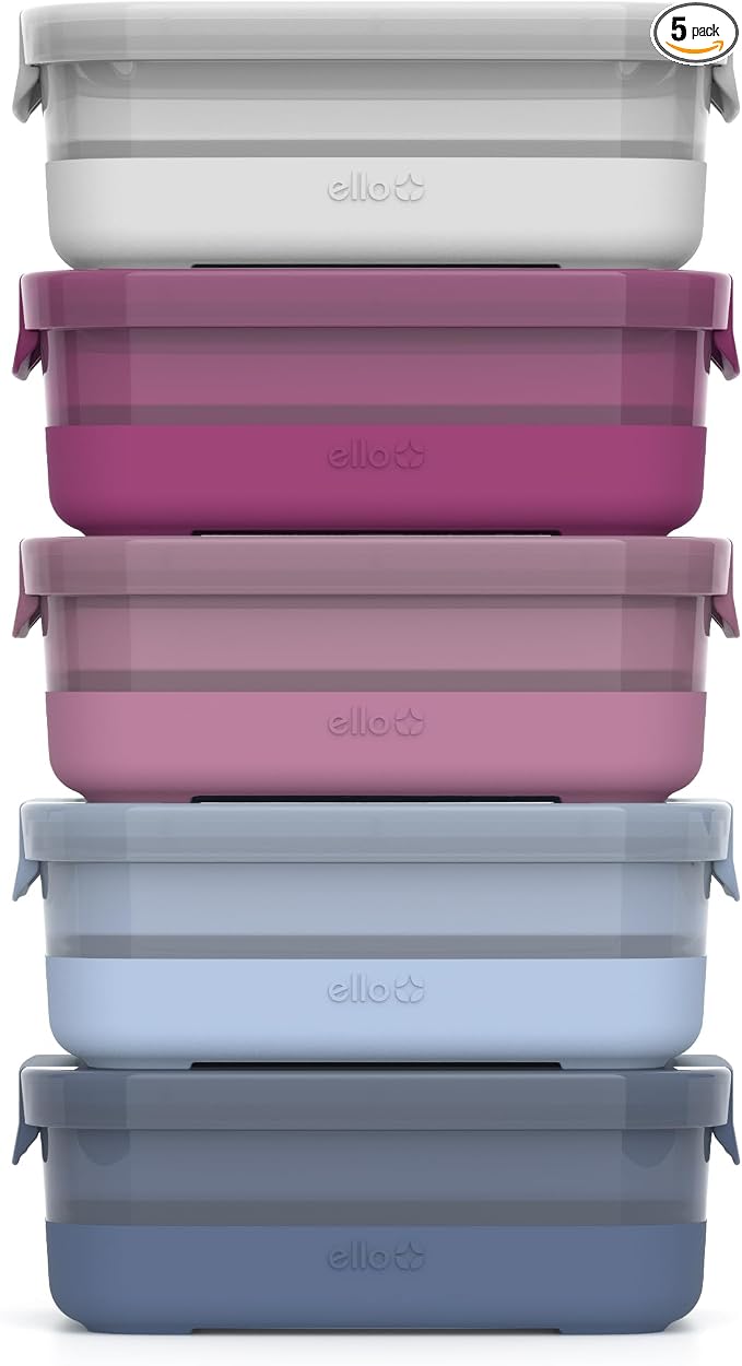 Ello 3.7 Cup Plastic Meal Prep Containers, 5 Pack, Elderberry | Set of 5 by Ello