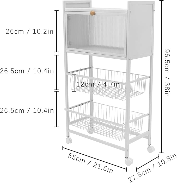 Bakers Rack for Kitchen with Storage, 4 Tier Kitchen Organizer Shelf for Vegetables, Fruits, Small Rice Cookers (White)