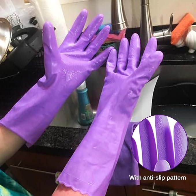 Alimat PluS Kitchen Gloves Latex Free, Cotton Flock Liner, 4 Pairs | Reusable - Image 5