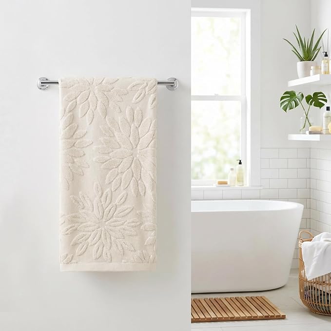 Artoid Mode 1 Pc Beige 3D Dahlia Floral Jacquard Hand Towels - Image 2