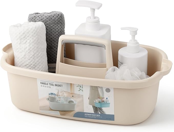 Large Cleaning Supplies Caddy Portable Shower Caddy Basket Beige by JiatuA