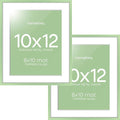 Homeforia 10x12 Picture Frame Sage Green, High End Metal 10x12 Wall Hanging Frame with Mat 8x10, 10 x 12 Poster Frame Matted to 8 x 10 inch Photo, 10by12 Thin Frame, Tempered Glass, Wall Kit, Set of 2