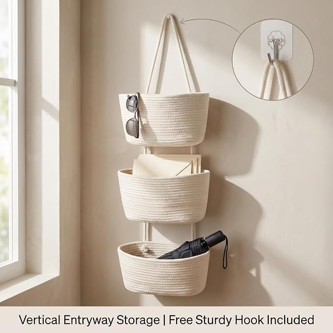 Over the Door Basket Organizer, 3 Tier Hanging Basket - Image 9