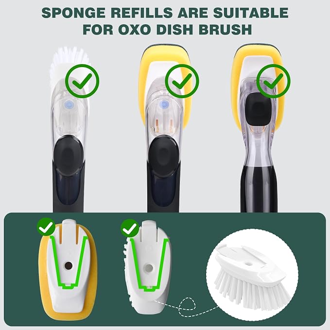 Sponge Brush Refills for OXO Soap Dispensing Dish Brush 6 Pack Refill Heads | - Image 2