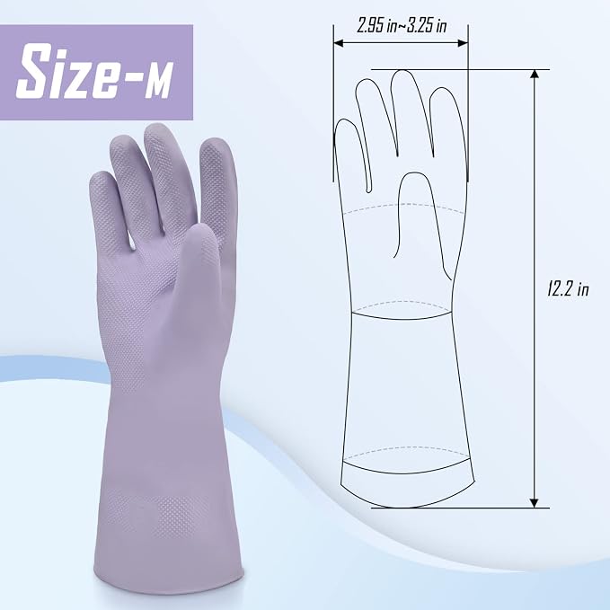 Cleanbear Reusable Dish Washing Rubber Glove Set of 3, Household Cleaning Gloves - Image 6